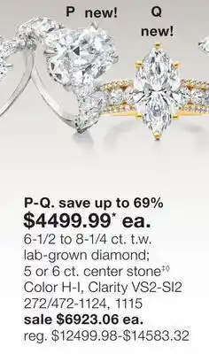 JC Penney 6-1/2 to 8-1/4 ct. t.w. lab-grown diamond 5 or 6 ct. center stone‡◊ Color H-I, Clarity VS2-SI2 offer