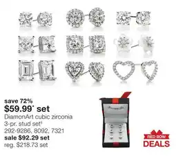 JC Penney DiamonArt cubic zirconia 3-pr. stud set§ offer