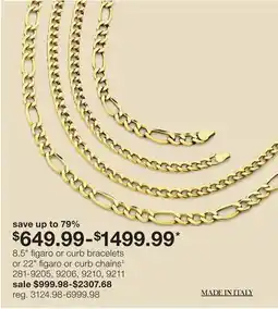JC Penney 8.5 figaro or curb bracelets or 22 figaro or curb chains‡ offer