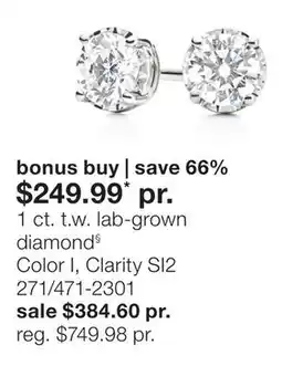JC Penney 1 ct. t.w. lab-grown diamond§ Color I, Clarity SI2 offer