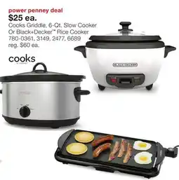 JC Penney Cooks Griddle, 6-Qt. Slow Cooker Or Black+Decker Rice Cooker offer