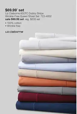 JC Penney Liz Claiborne 600TC Dobby Stripe Wrinkle-Free Queen Sheet offer