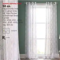 JC Penney Regal Home Voile & Crushed Voile 84 Rod-Pocket & Grommet Sheer Curtain offer