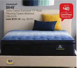 JC Penney Serta Classic Exclusive 13 Plush Pillowtop Queen Mattress offer