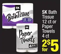 Super King Markets SK Bath Tissue 12 ct or Paper Towels 4 ct offer
