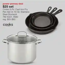 JC Penney Cooks 3-Pc. Cast Iron Fry Pan Set Or 10-Qt. Stainless Steel Stockpot offer