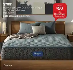 JC Penney Beautyrest Level One 13 Firm Tight Top Queen Mattress offer