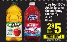 Super King Markets Tree Top 100% Apple Juice or Ocean Spray Cranberry Juice offer