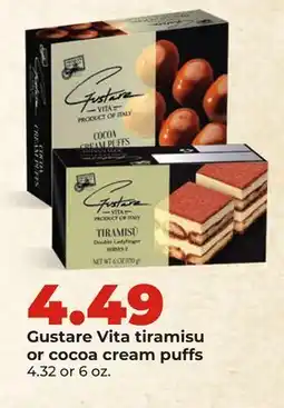 Hy-Vee Gustare Vita tiramisu or cocoa cream puffs offer