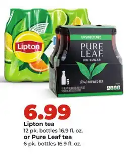 Hy-Vee Lipton tea 12 pk. bottles 16.9 fl. oz. or Pure Leaf tea 6 pk. bottles 16.9 fl. oz offer