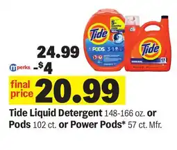 Meijer Tide Liquid Detergent 148-166 oz. or Pods 102 ct. or Power Pods* 57 ct offer