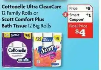 Family Dollar Cottonelle Ultra Cleancare Or Scott Comfort Plus Bath Tissue offer