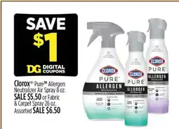 Dollar General Clorox Pure Allergen Neutralizer Air Spray 8 oz offer