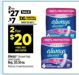 Dollar General Always Discreet Pads offer