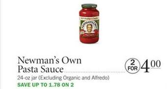 Publix Newman's Own Pasta Sauce offer