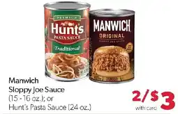 Family Fresh Market Manwich Sloppy Joe Sauce or Hunt's Pasta Sauce offer