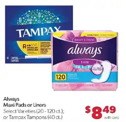 Family Fresh Market Always Maxi Pads or Liners offer