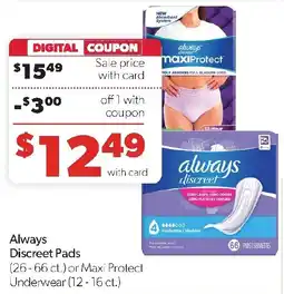 Family Fresh Market Always Discreet Pads offer