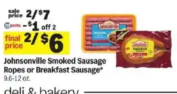 Meijer Johnsonville Smoked Sausage Ropes or Breakfast Sausage offer