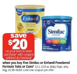 Meijer Similac or Enfamil Powdered Formula Tubs or Cans offer