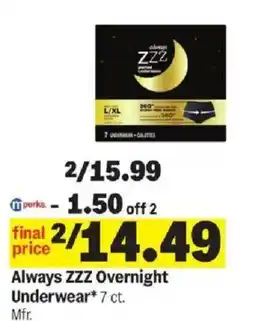 Meijer Always ZZZ Overnight Underwear offer