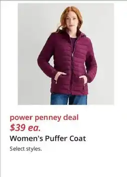 JC Penney Women's Puffer Coat offer