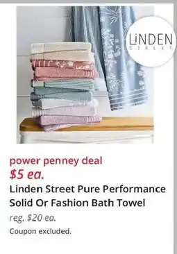 JC Penney Linden Street Pure Performance Solid Or Fashion Bath Towel offer