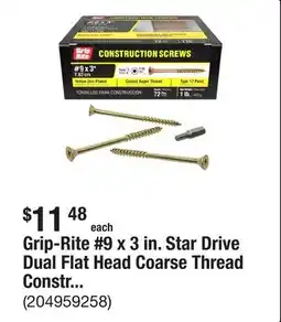 The Home Depot Grip-Rite #9 x 3 in. Star Drive Dual Flat Head Coarse Thread Construction Screws 1 lb. Box offer