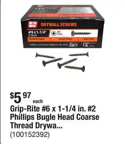 The Home Depot Grip-Rite #6 x 1-1/4 in. #2 Phillips Bugle Head Coarse Thread Drywall Screws 1 lb. Box offer