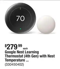 The Home Depot Google Nest Learning Thermostat (4th Gen) with Nest Temperature Sensor (2nd Gen) - Polished Silver offer
