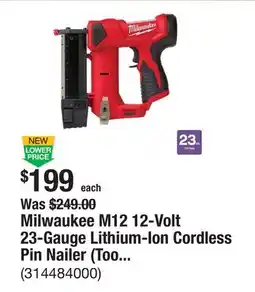 The Home Depot Milwaukee M12 12-Volt 23-Gauge Lithium-Ion Cordless Pin Nailer (Tool-Only) offer