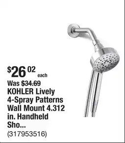 The Home Depot KOHLER Lively 4-Spray Patterns Wall Mount 4.312 in. Handheld Shower Head in Polished Chrome offer