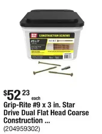 Grip-Rite #9 x 3 in. Star Drive Dual Flat Head Coarse Construction ...