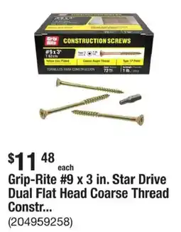 The Home Depot Grip-Rite #9 x 3 in. Star Drive Dual Flat Head Coarse Thread Constr... offer
