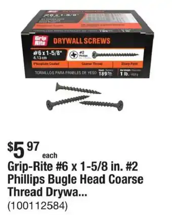 Grip-Rite Phillips Bugle Head Coarse Thread Drywall Screws