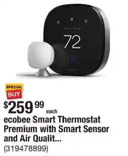 The Home Depot Ecobee Smart Thermostat Premium with Smart Sensor and Air Qualit... offer