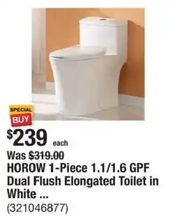 The Home Depot Horow 1-Piece Dual Flush Elongated Toilet in White offer