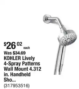 The Home Depot Kohler lively 4-spray patterns wall mount handheld shower offer