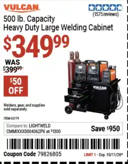 Harbor Freight Tools Vulcan heavy duty large welding cabinet offer