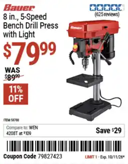 Harbor Freight Tools Bauer 8 in., 5-Speed Bench Drill Press with Light offer