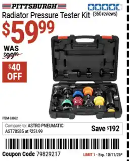 Harbor Freight Tools Pittsburgh radiator pressure tester kit offer