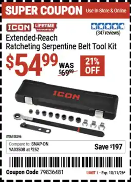 Harbor Freight Tools Icon Extended-reach ratcheting serpentine belt tool kit offer