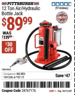 Harbor Freight Tools Pittsburgh 12 Ton Air/Hydraulic Bottle Jack offer