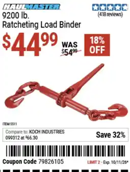 Harbor Freight Tools Haulmaster ratcheting load binder offer