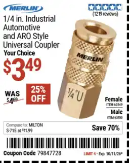 Harbor Freight Tools Merlin 1/4 in. Industrial Automotive and ARO Style Universal Coupler offer