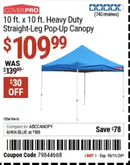 Harbor Freight Tools Cover Pro heavy duty straight-leg pop-up canopy offer