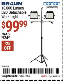 Harbor Freight Tools Braun 18,000 Lumen LED Detachable Work Light offer