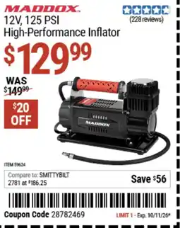 Harbor Freight Tools 12V, 125 PSI Maddox high-performance inflator offer