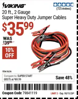 Harbor Freight Tools 20 ft. ,2 Gauge super heavy duty jumper cables offer