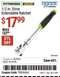 Harbor Freight Tools Pittsburgh 1/2 in. Drive Extendable Ratchet offer
